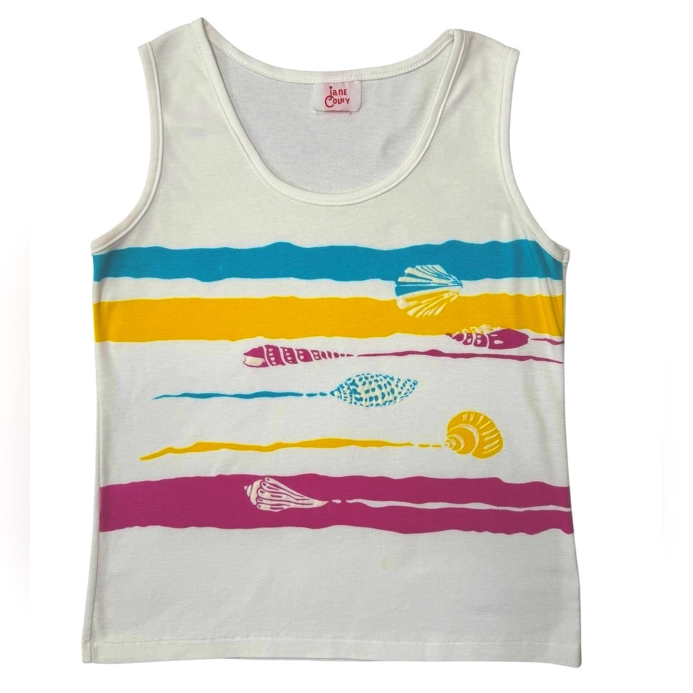 Vintage mid 1980’s Jane Colby Tank Top Seashell Striped Beach Coastal S